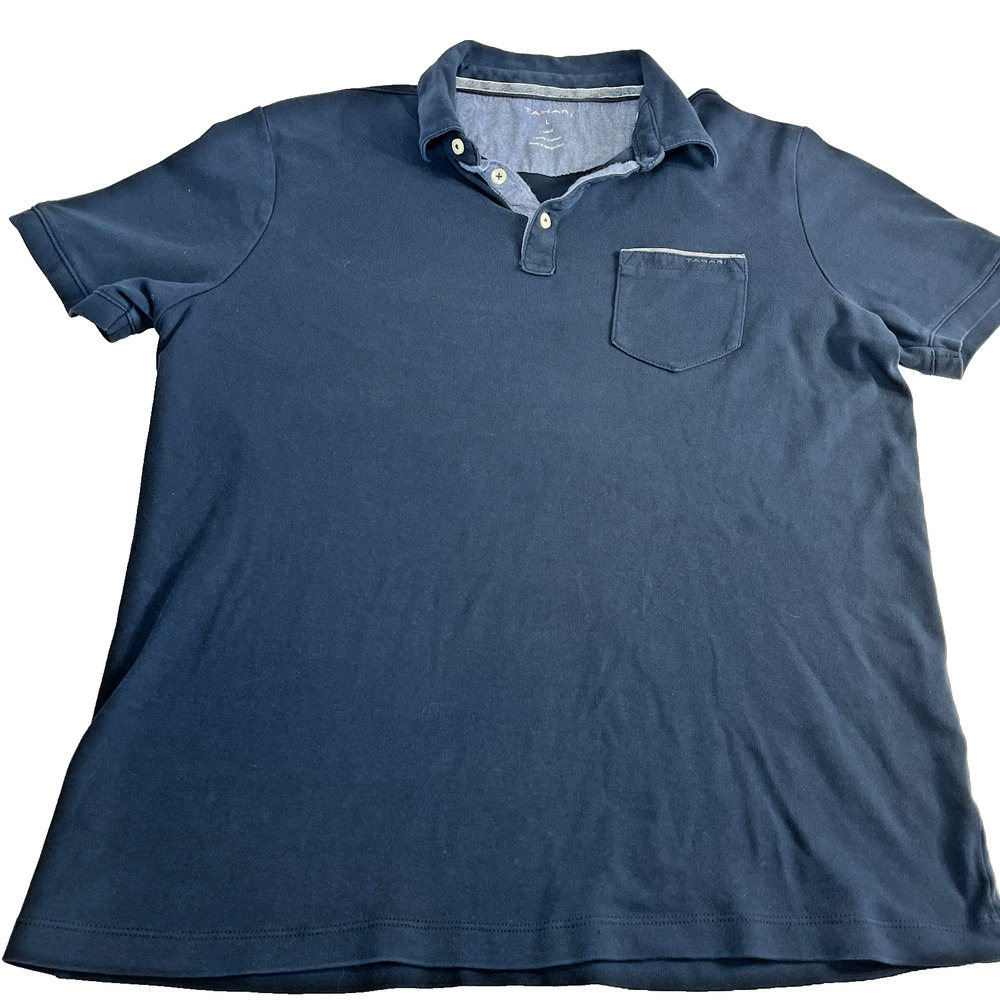 Tahari Polo Shirt Mens Large Blue Cotton Pocket Casual Short Sleeve